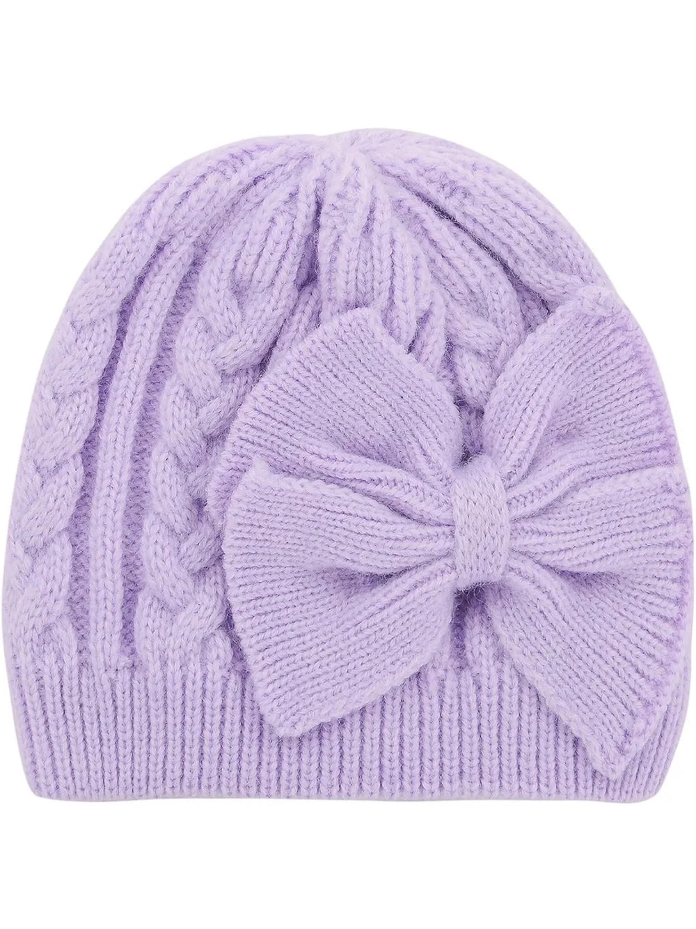 Lilac Knit Bow Beanie for Kids - Soft Winter Hat